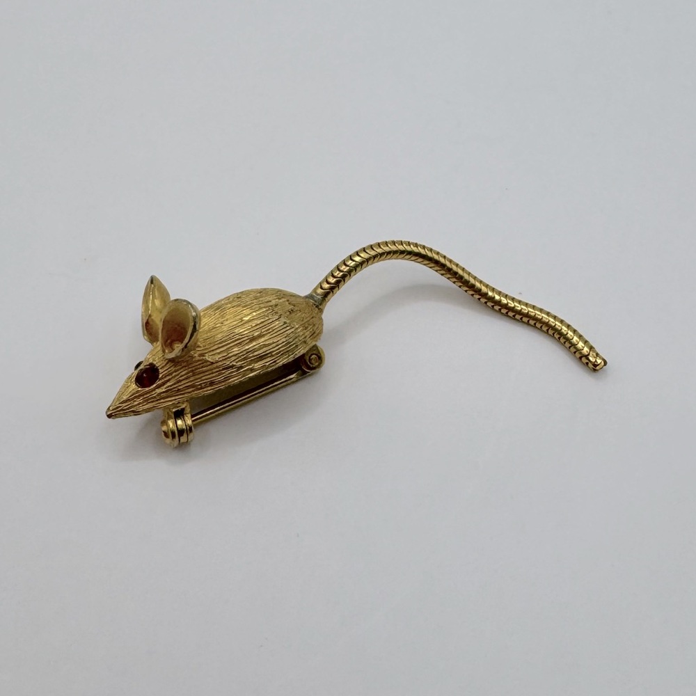 VINTAGE Gold Tone & Crystal Mouse Pin - Picture 3 of 9